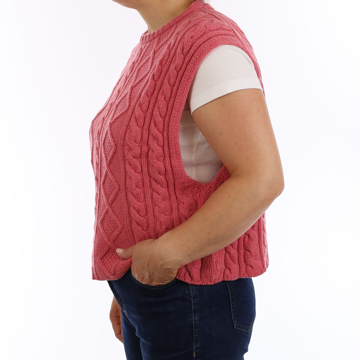 Brand New Scottish Rose Pink Chunky Cable Cashmere Slouchy Tank Top Medium