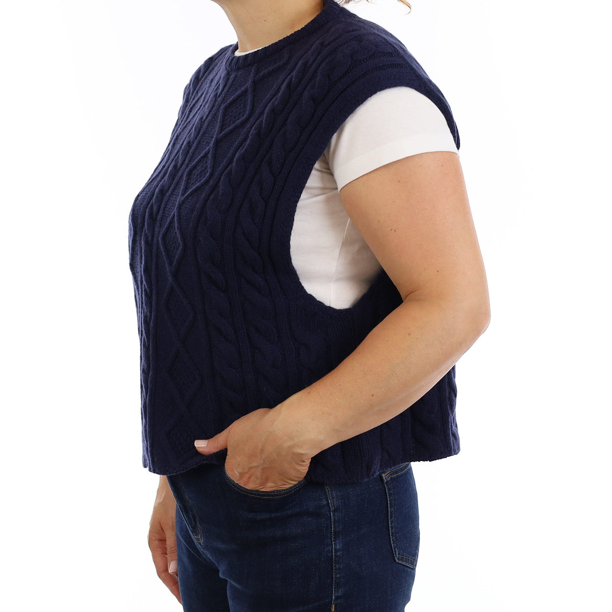 Brand New Scottish Navy Chunky Cable Cashmere Slouchy Tank Top Medium