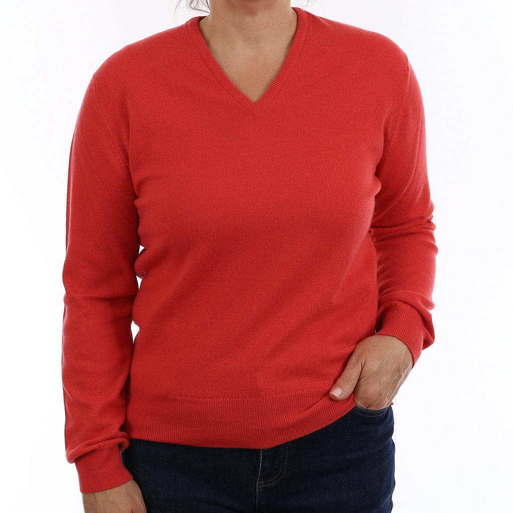 Brand New Scottish Watermelon Orange Cashmere V Neck Jumper Medium