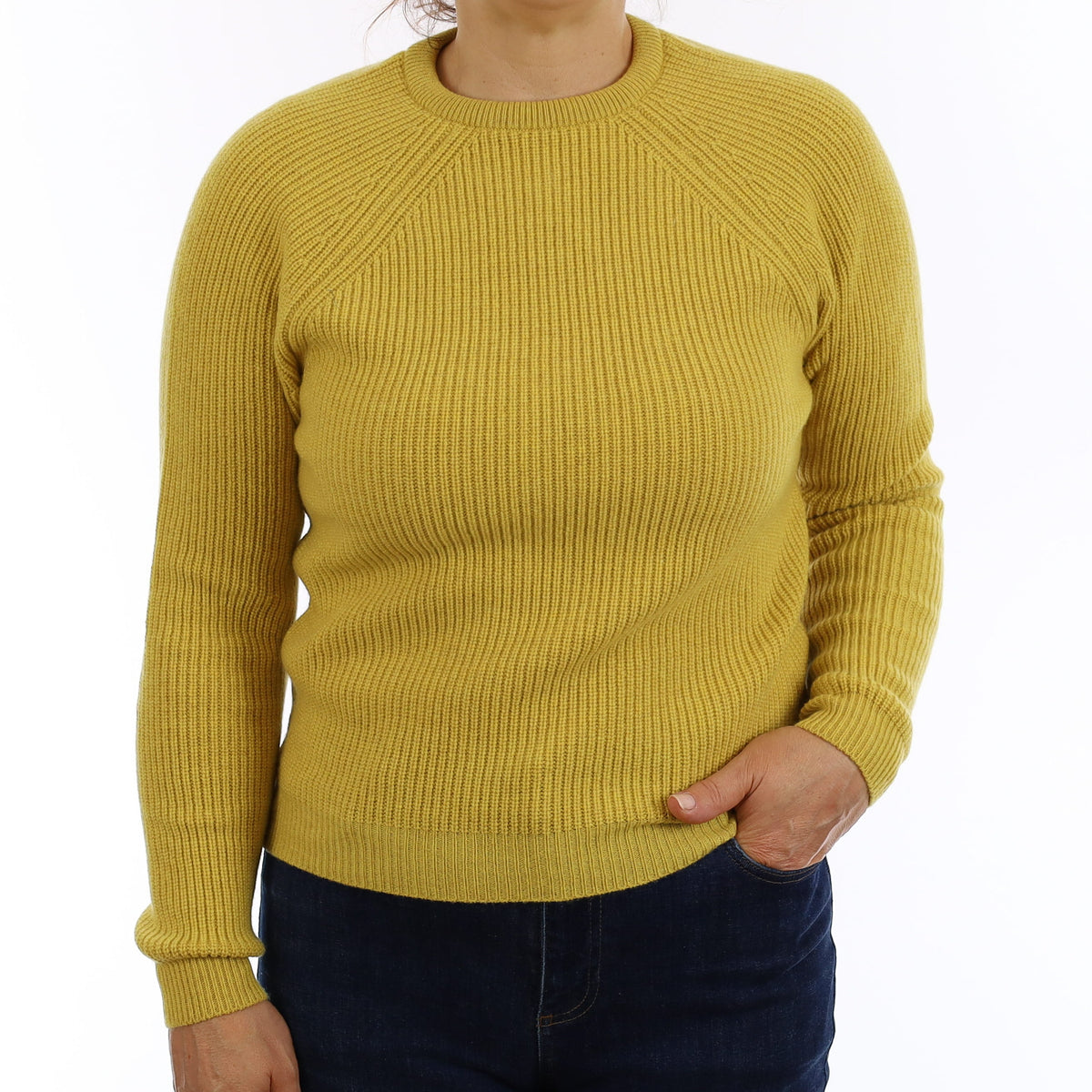 Brand New Scottish Camomile Yellow Cashmere Crew Neck Jumper Medium