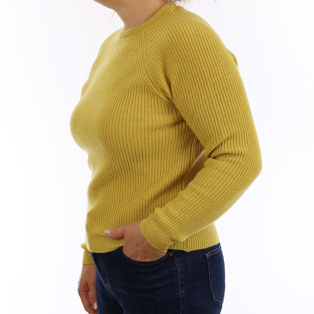 Brand New Scottish Camomile Yellow Cashmere Crew Neck Jumper Medium