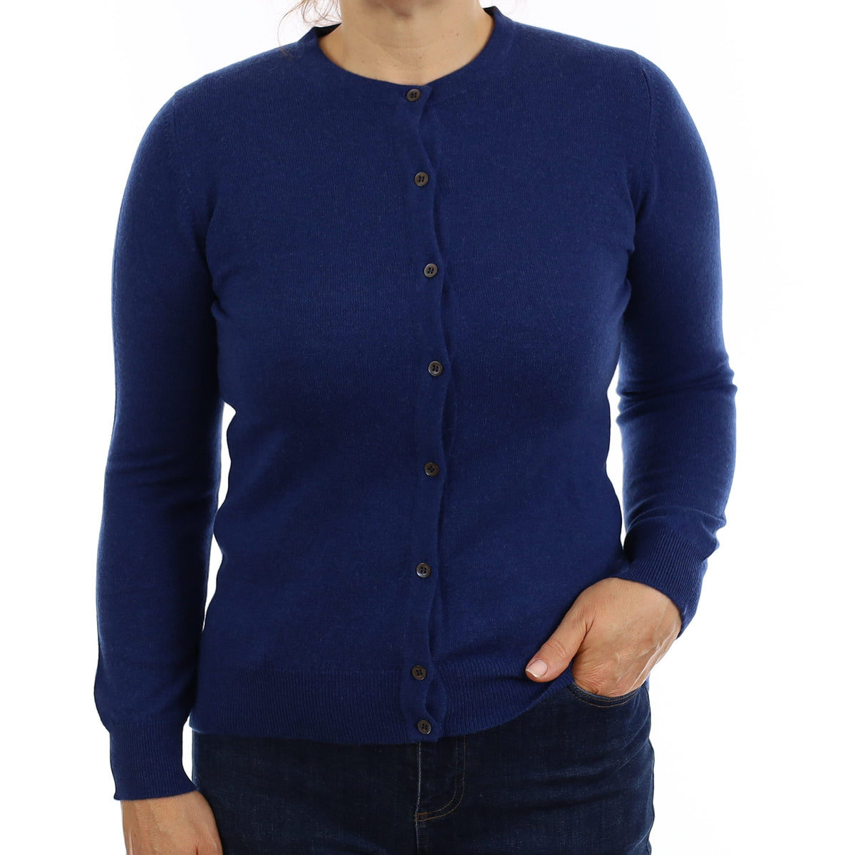 Brand New Scottish Admiral Blue Cashmere Crew Neck Cardigan Medium