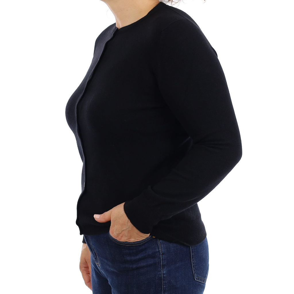 Brand New Scottish Black Cashmere Crew Neck Cardigan Medium