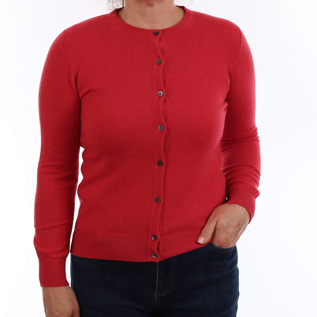 Brand New Scottish Watermelon Red Cashmere Cardigan Medium