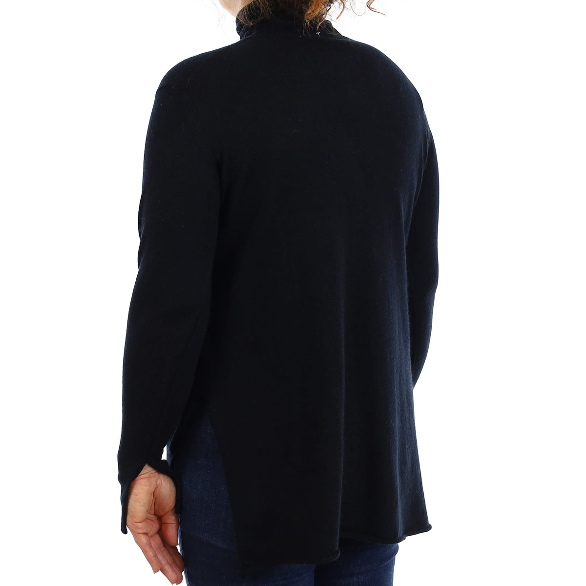 Black Cashmere Feature Hem Polo Neck Jumper Medium