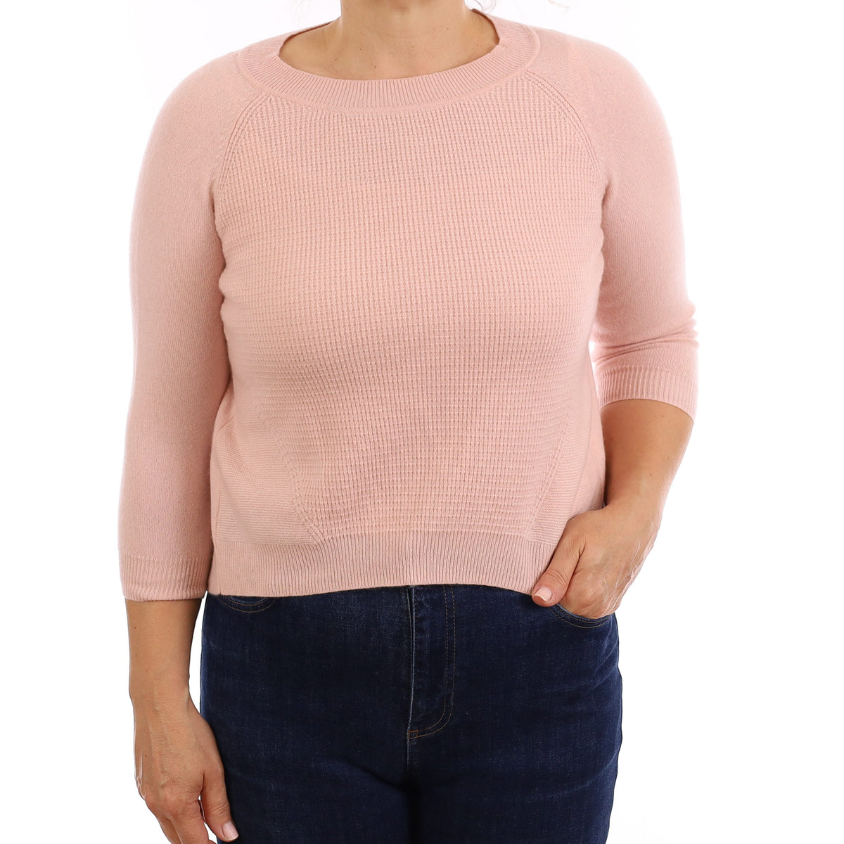 Shell Pink Cashmere Open Back Crew Neck Jumper Medium