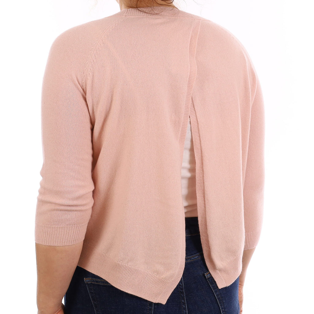 Shell Pink Cashmere Open Back Crew Neck Jumper Medium