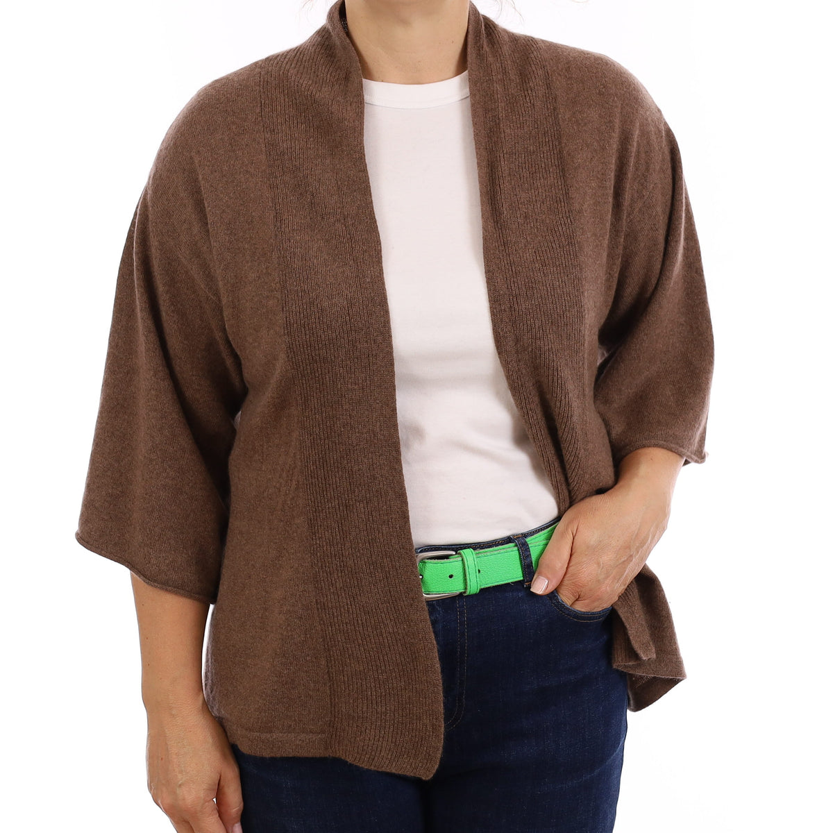 Mocha Brown Cashmere Kaftan Sleeve Edge to Edge Cardigan Medium
