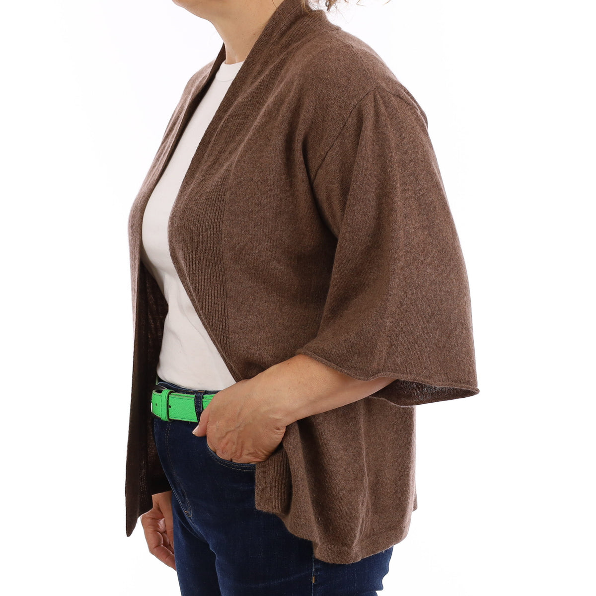 Mocha Brown Cashmere Kaftan Sleeve Edge to Edge Cardigan Medium