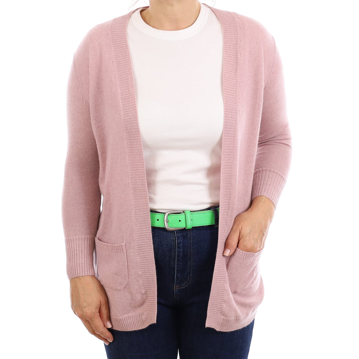 Mauve Pink Cashmere Edge to Edge Cardigan with Pockets Medium