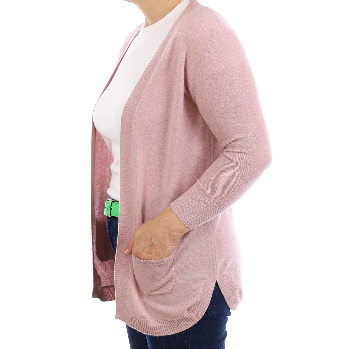 Mauve Pink Cashmere Edge to Edge Cardigan with Pockets Medium