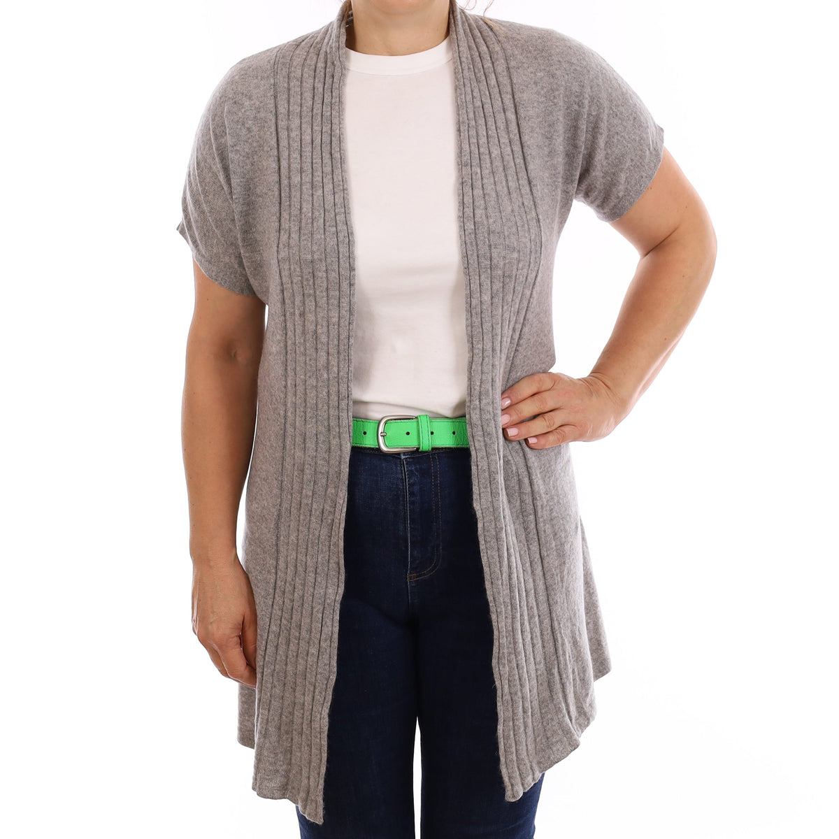 Smoke Grey Cashmere Short Sleeve Edge to Edge Cardigan Medium