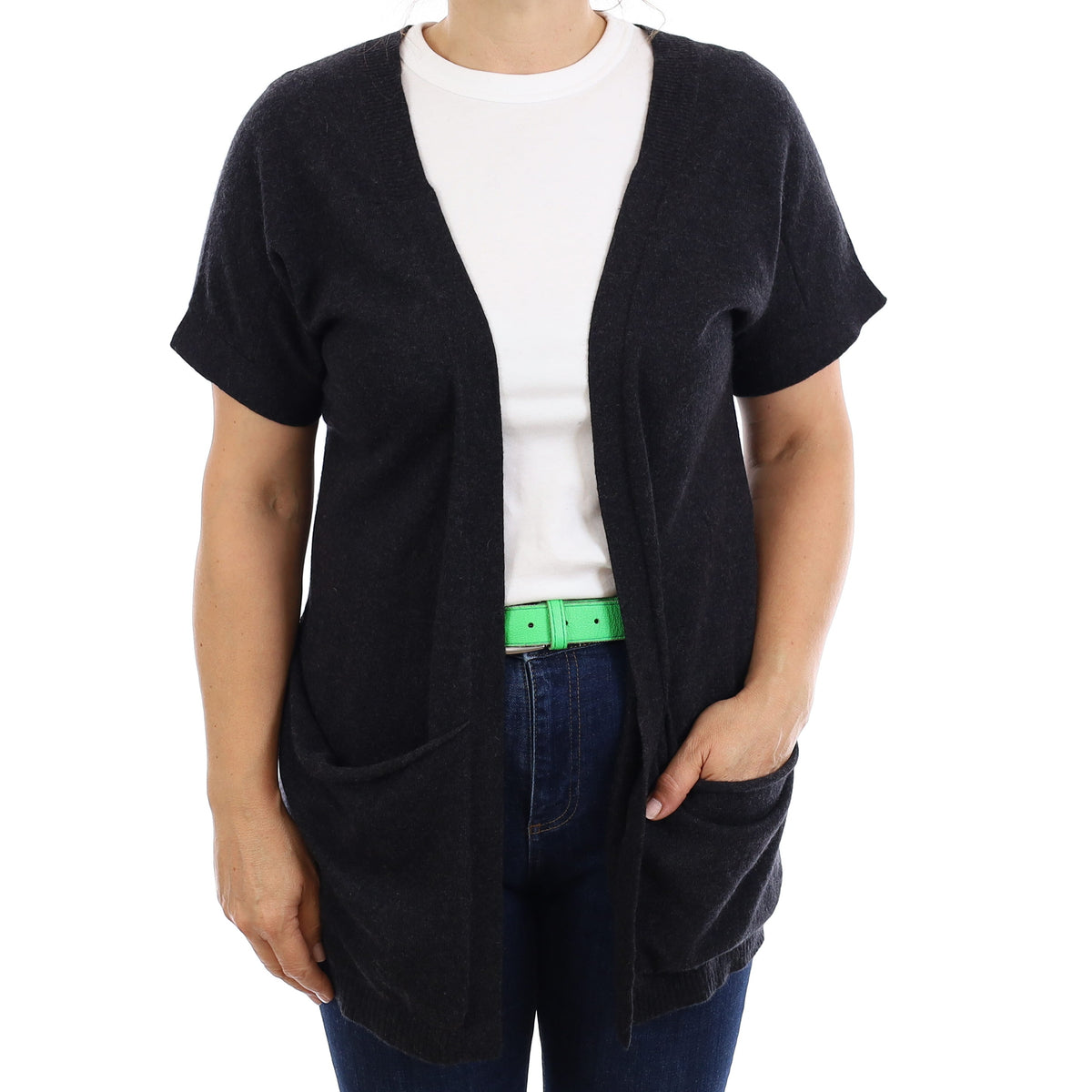 Whistles Graphite Grey Cashmere Short Sleeve Cardigan Medium