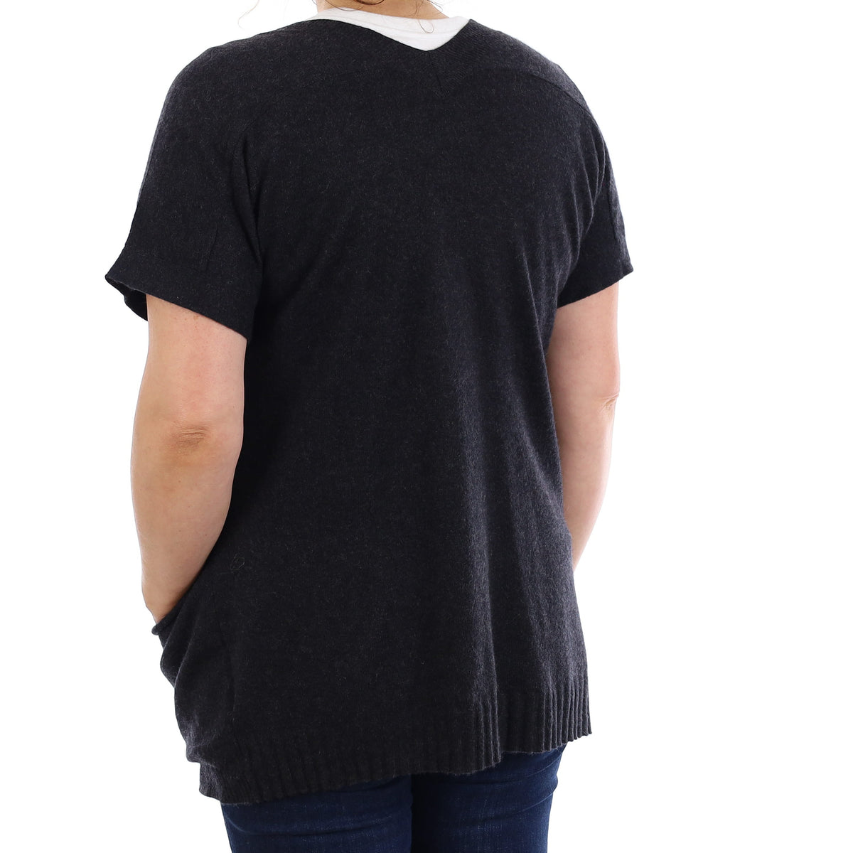 Whistles Graphite Grey Cashmere Short Sleeve Cardigan Medium