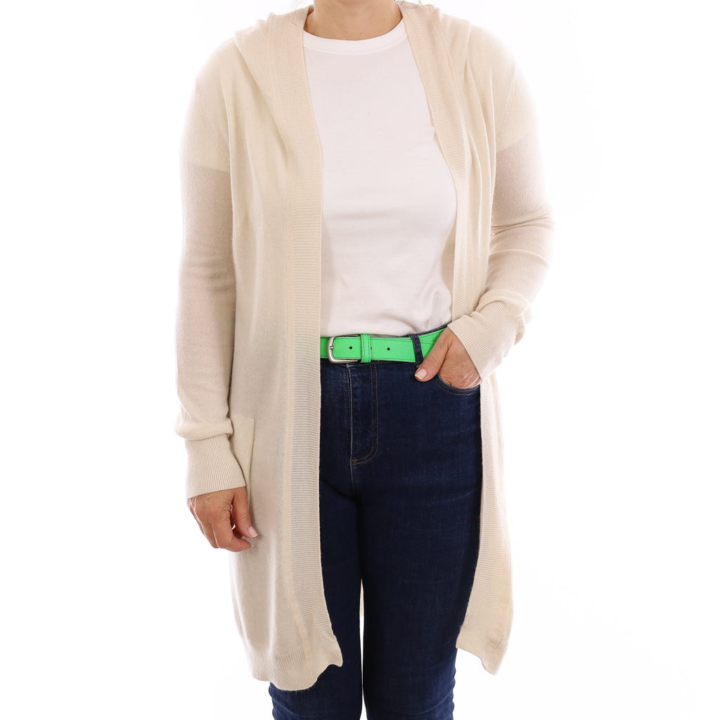 The White Company Ivory Cashmere Longline Cardigan with Hood Medium