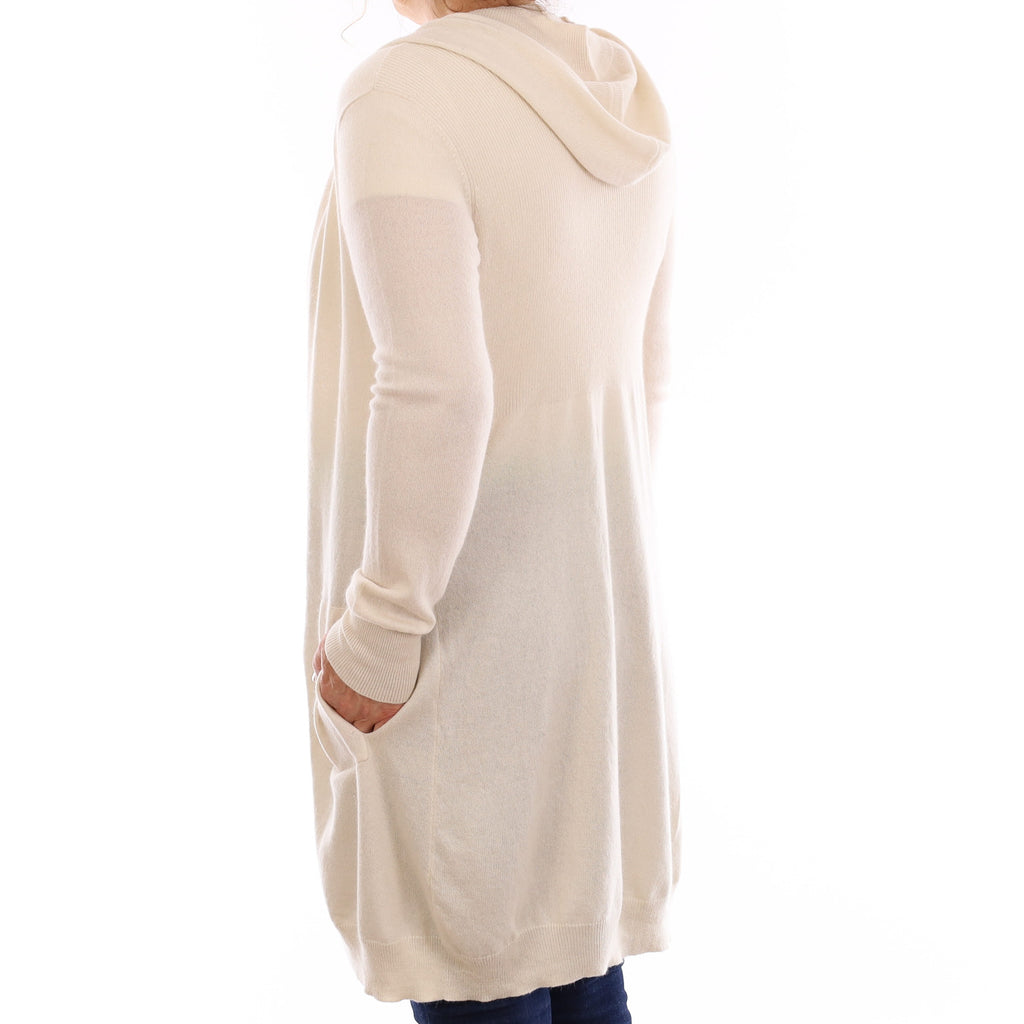 The White Company Ivory Cashmere Longline Cardigan with Hood Medium