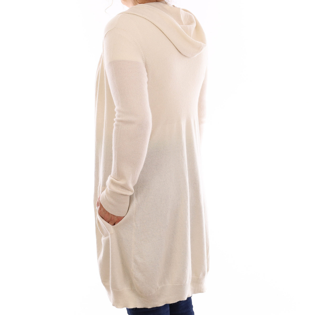 The White Company Ivory Cashmere Longline Cardigan with Hood Medium