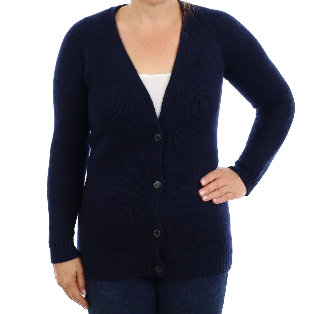 Theory Navy Chunky Cashmere Longline V Neck Cardigan Medium