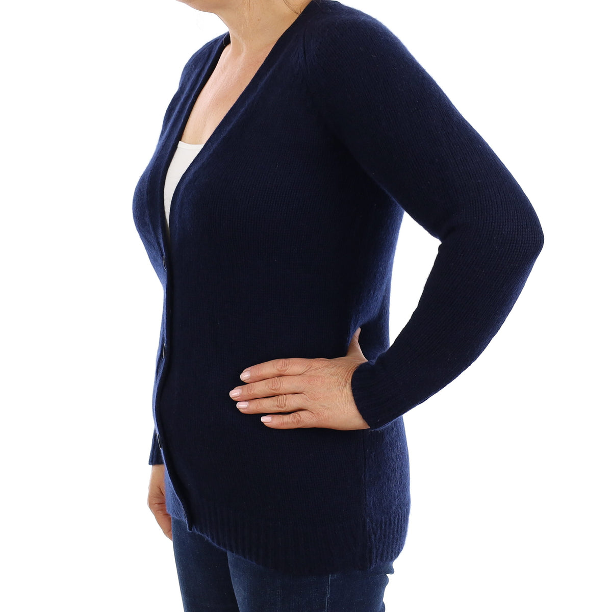 Theory Navy Chunky Cashmere Longline V Neck Cardigan Medium