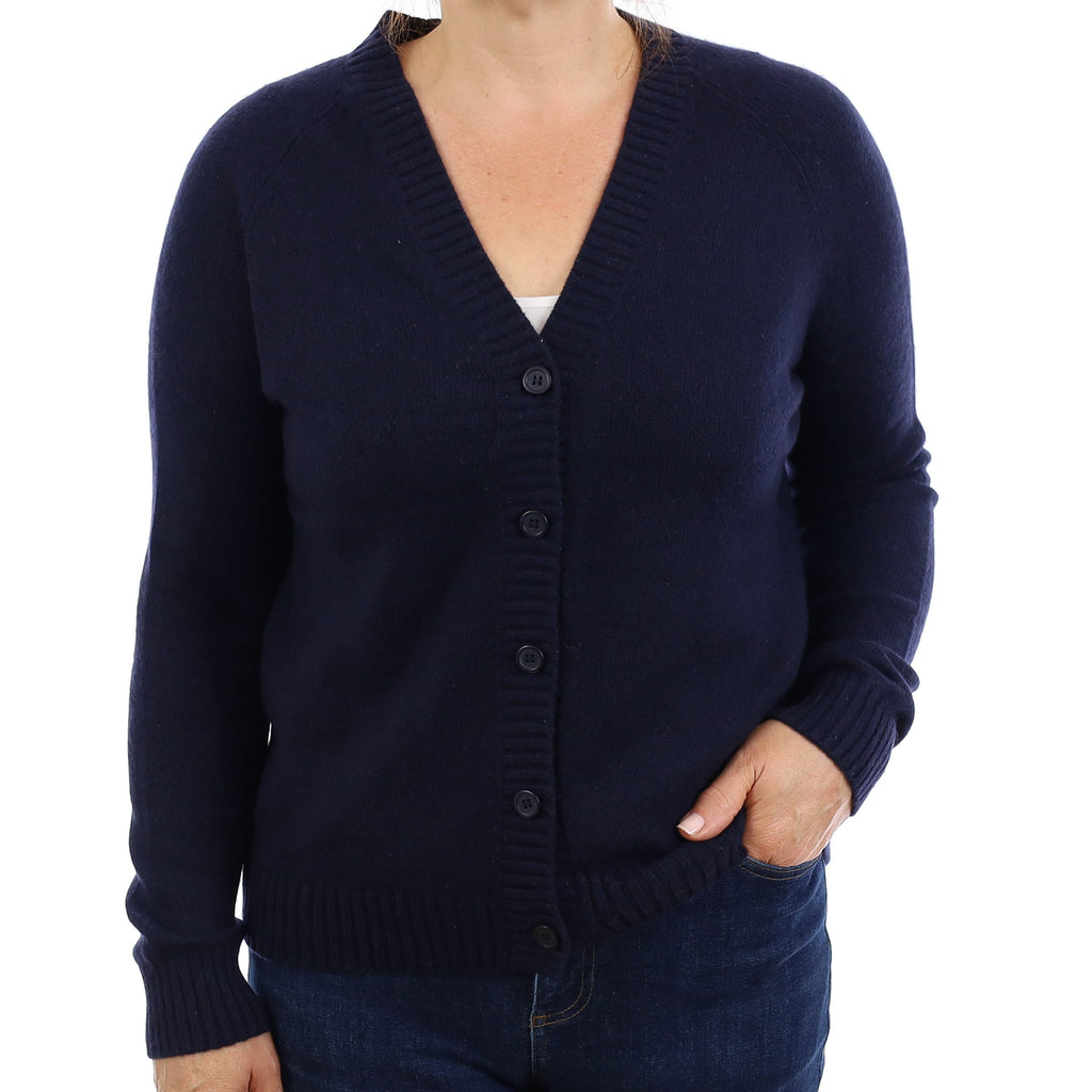 Cos Navy Chunky Cashmere V Neck Cardigan Medium