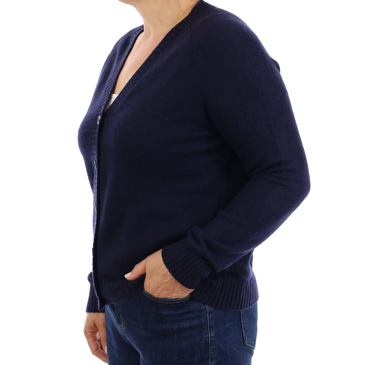 Cos Navy Chunky Cashmere V Neck Cardigan Medium