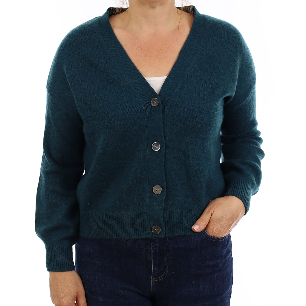 Forest Green Chunky Cashmere V Neck Cardigan Medium