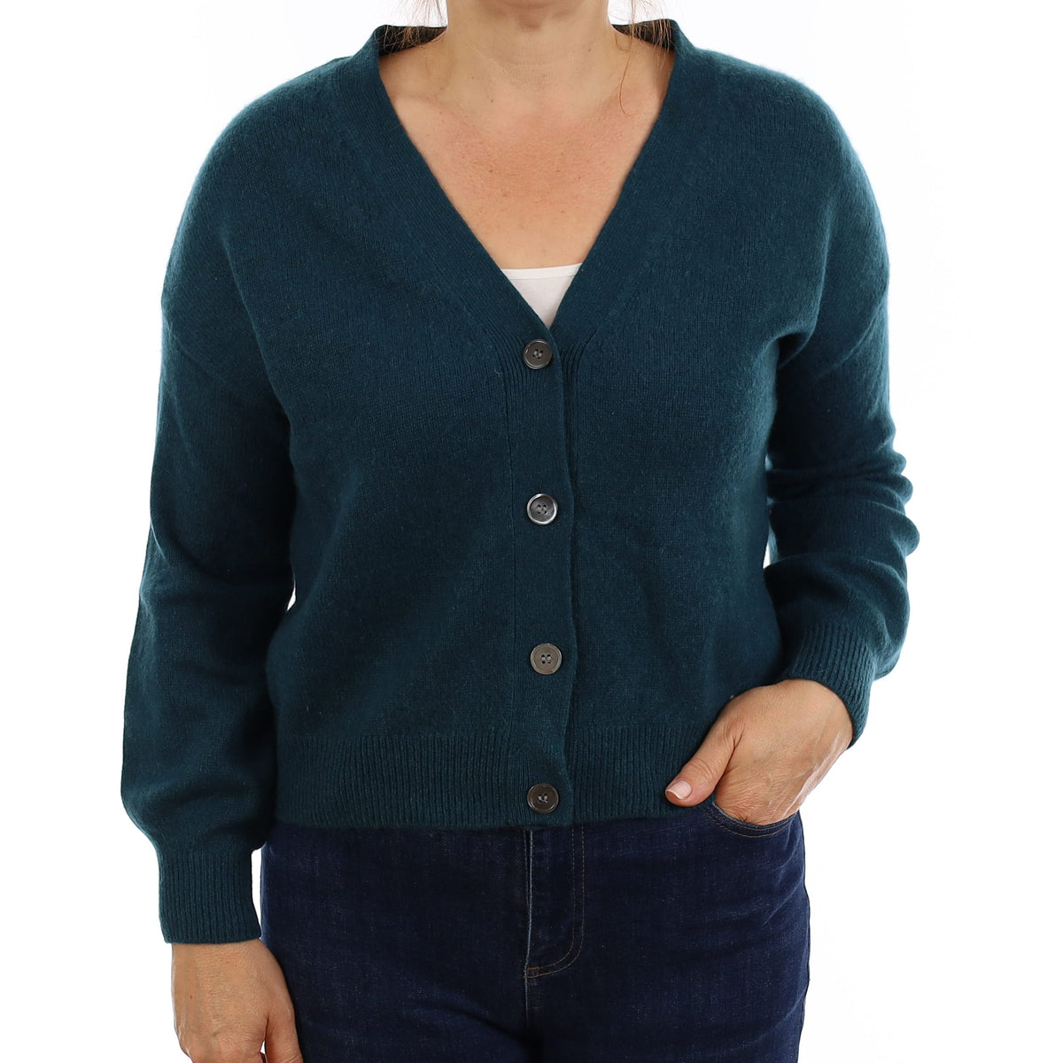 Forest Green Chunky Cashmere V Neck Cardigan Medium