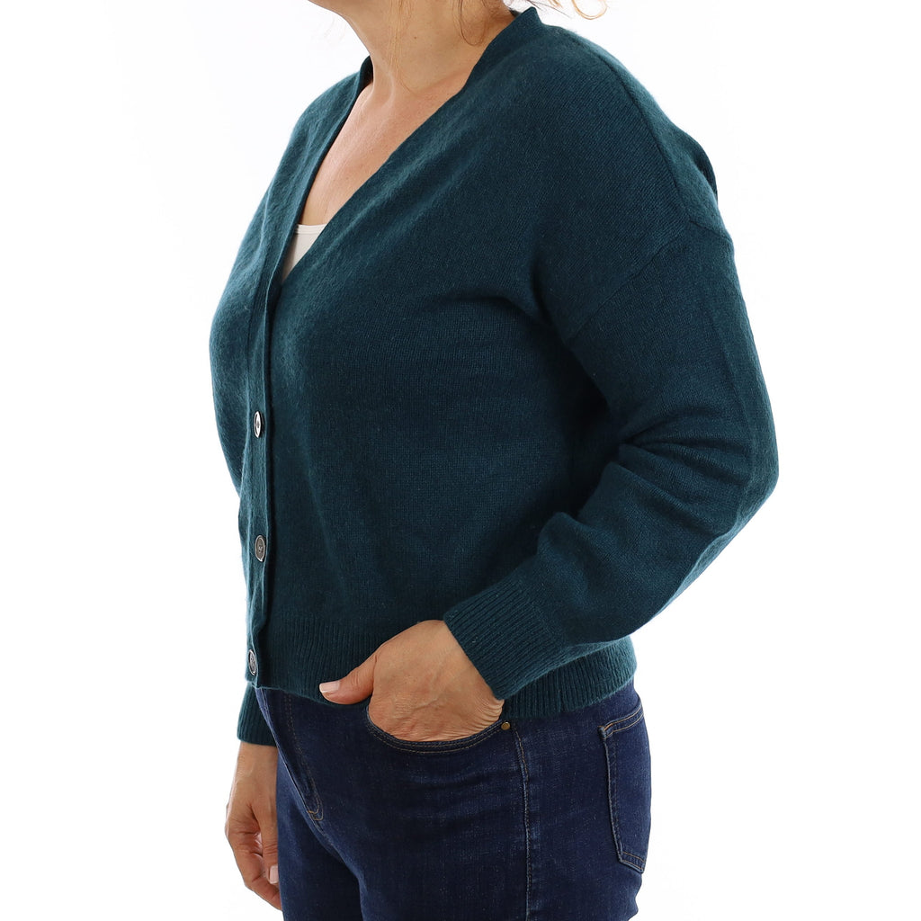Forest Green Chunky Cashmere V Neck Cardigan Medium