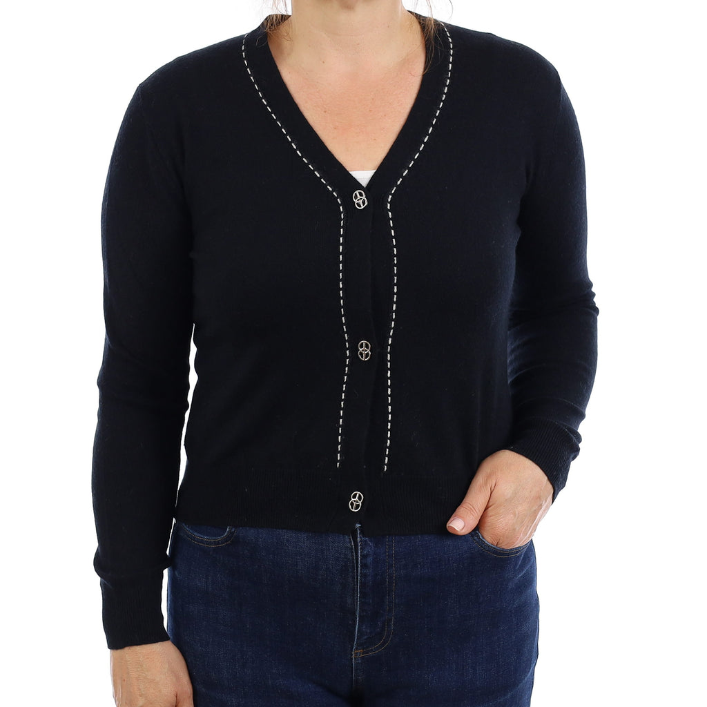 Hermès Black Cashmere V Neck Cardigan Medium