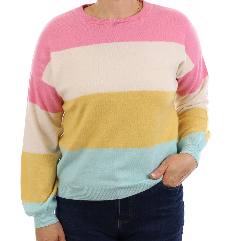 Repeat Candy Stripe Cashmere Crew Neck Jumper Medium