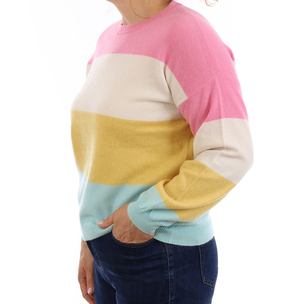 Repeat Candy Stripe Cashmere Crew Neck Jumper Medium
