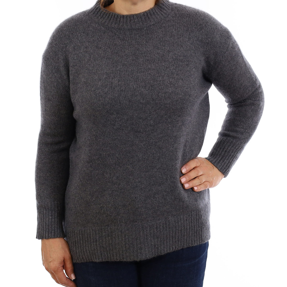 Slate Grey Chunky Cashmere Crew Neck Jumper Medium