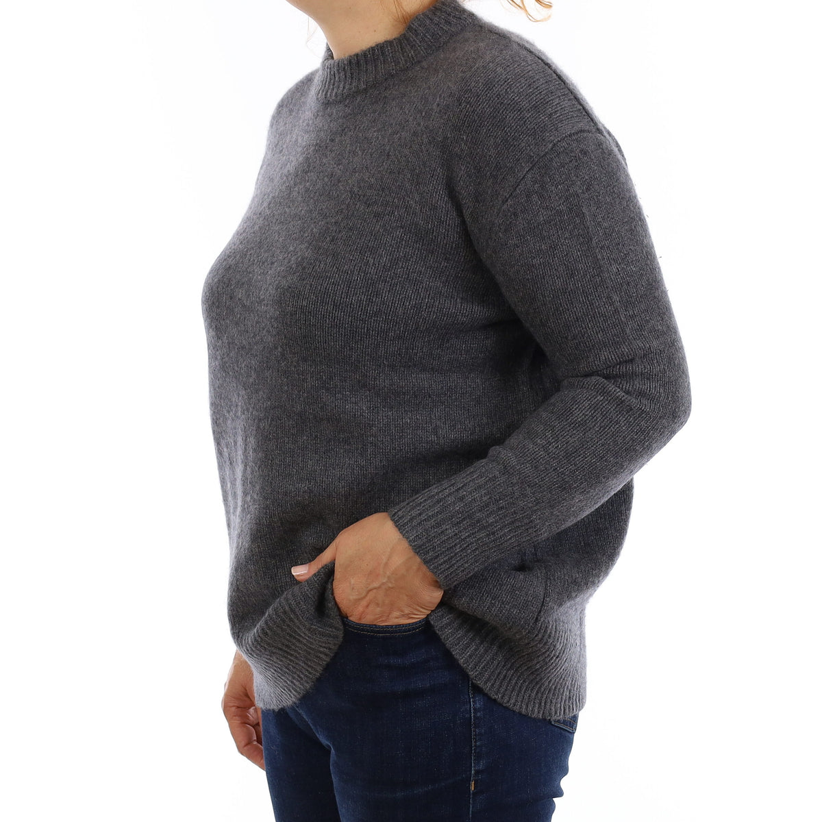 Slate Grey Chunky Cashmere Crew Neck Jumper Medium
