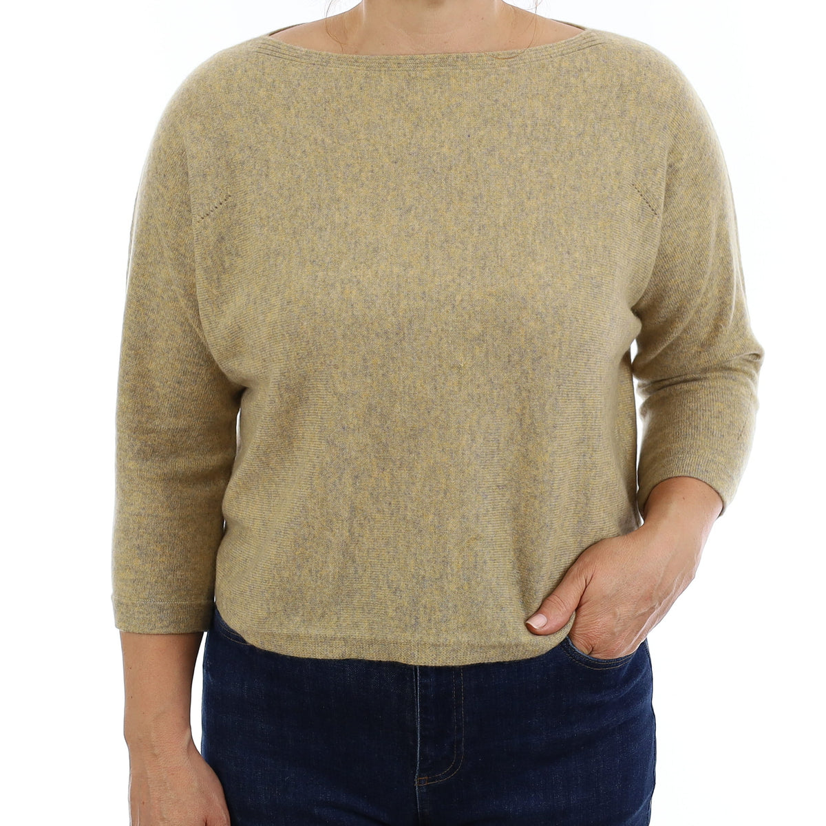 Poetry Pale Khaki Marl Cashmere Boat Neck Jumper Medium
