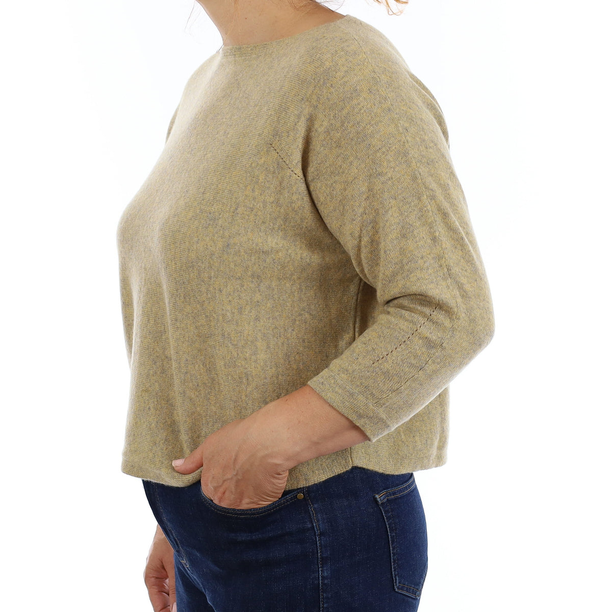 Poetry Pale Khaki Marl Cashmere Boat Neck Jumper Medium