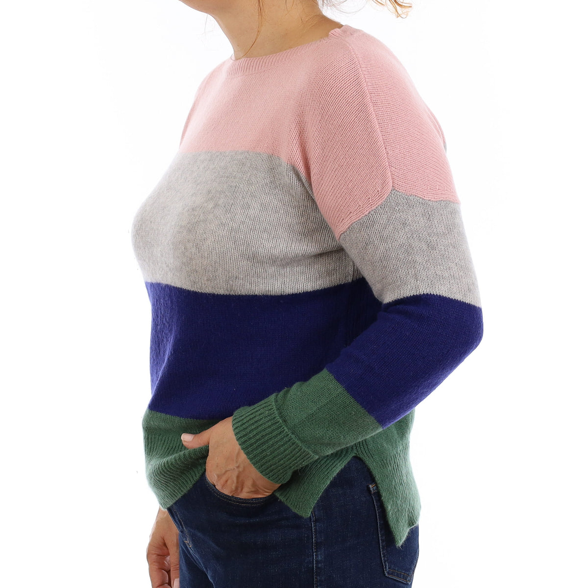 Multicolour Stripe Chunky Cashmere Boat Neck Jumper Medium