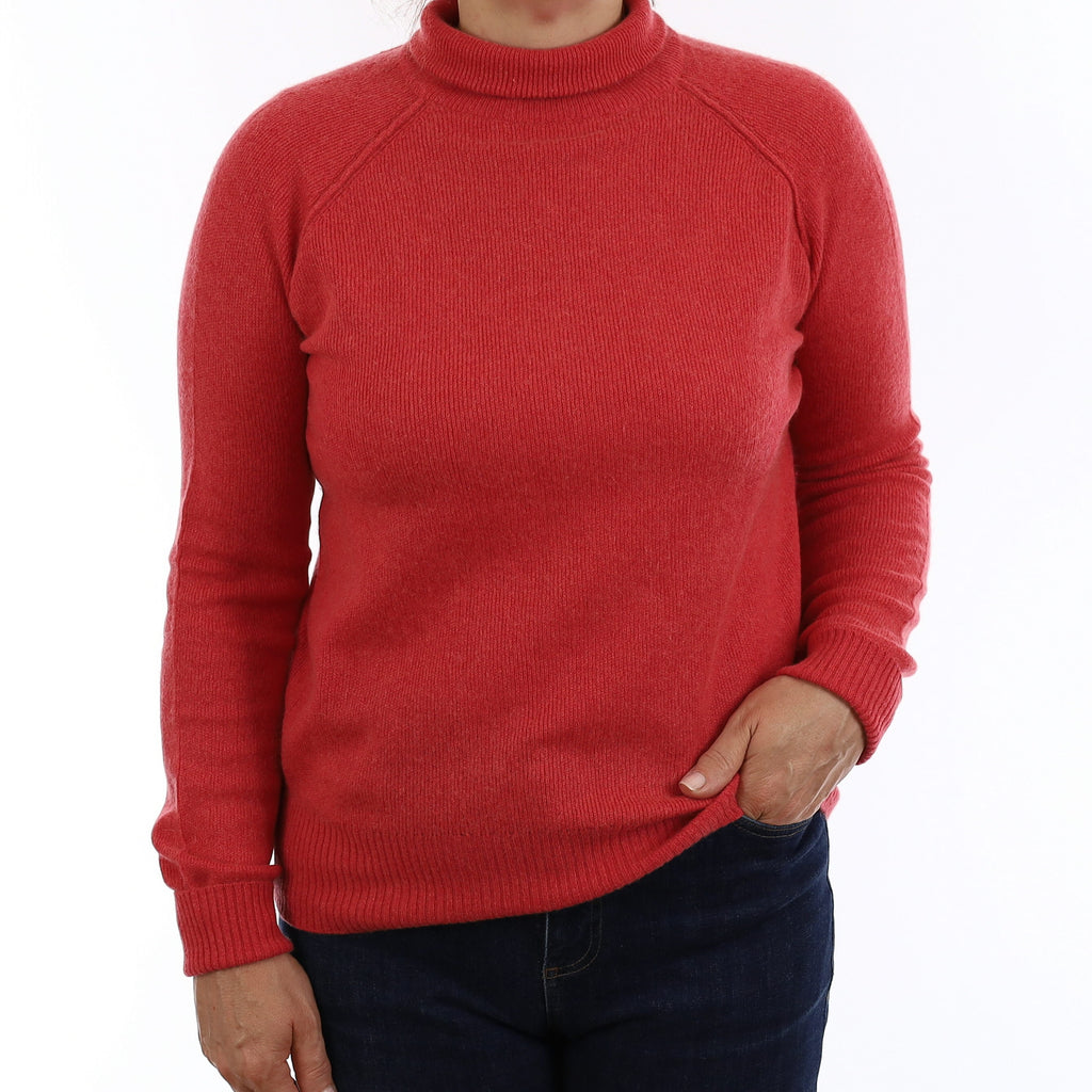 Strawberry Red Heavy Knit Cashmere Turtleneck Jumper Medium
