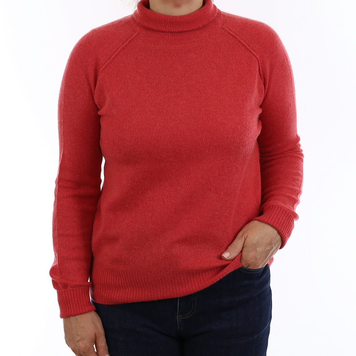 Strawberry Red Heavy Knit Cashmere Turtleneck Jumper Medium