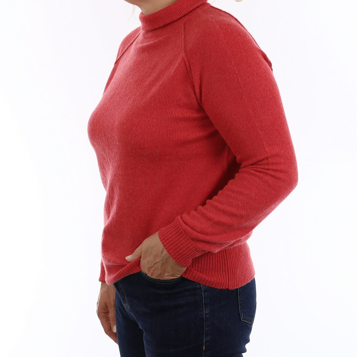 Strawberry Red Heavy Knit Cashmere Turtleneck Jumper Medium