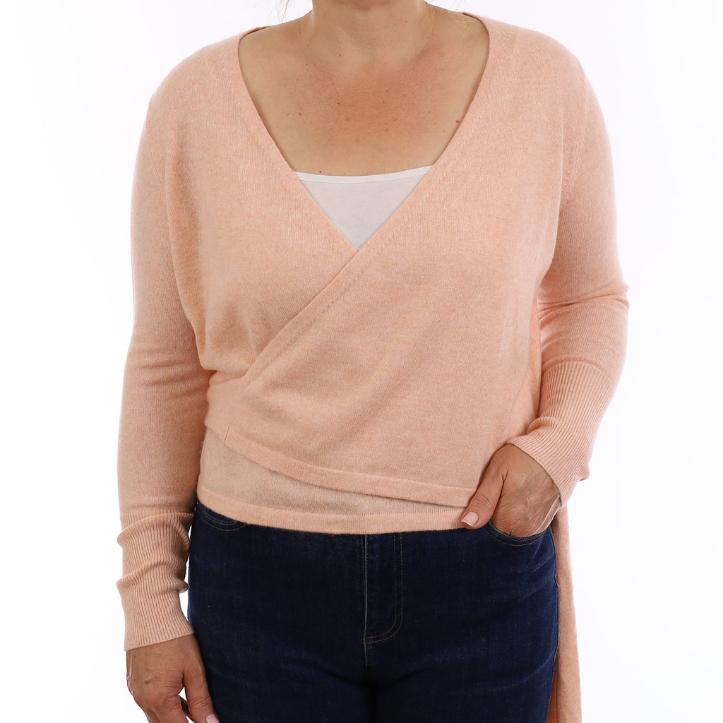 Peach Cashmere Wrap Over Cardigan Medium