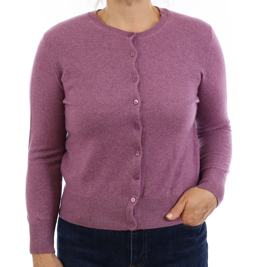 Heather Purple Cashmere Crew Neck Cardigan Medium