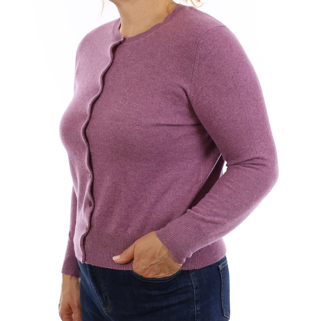 Heather Purple Cashmere Crew Neck Cardigan Medium
