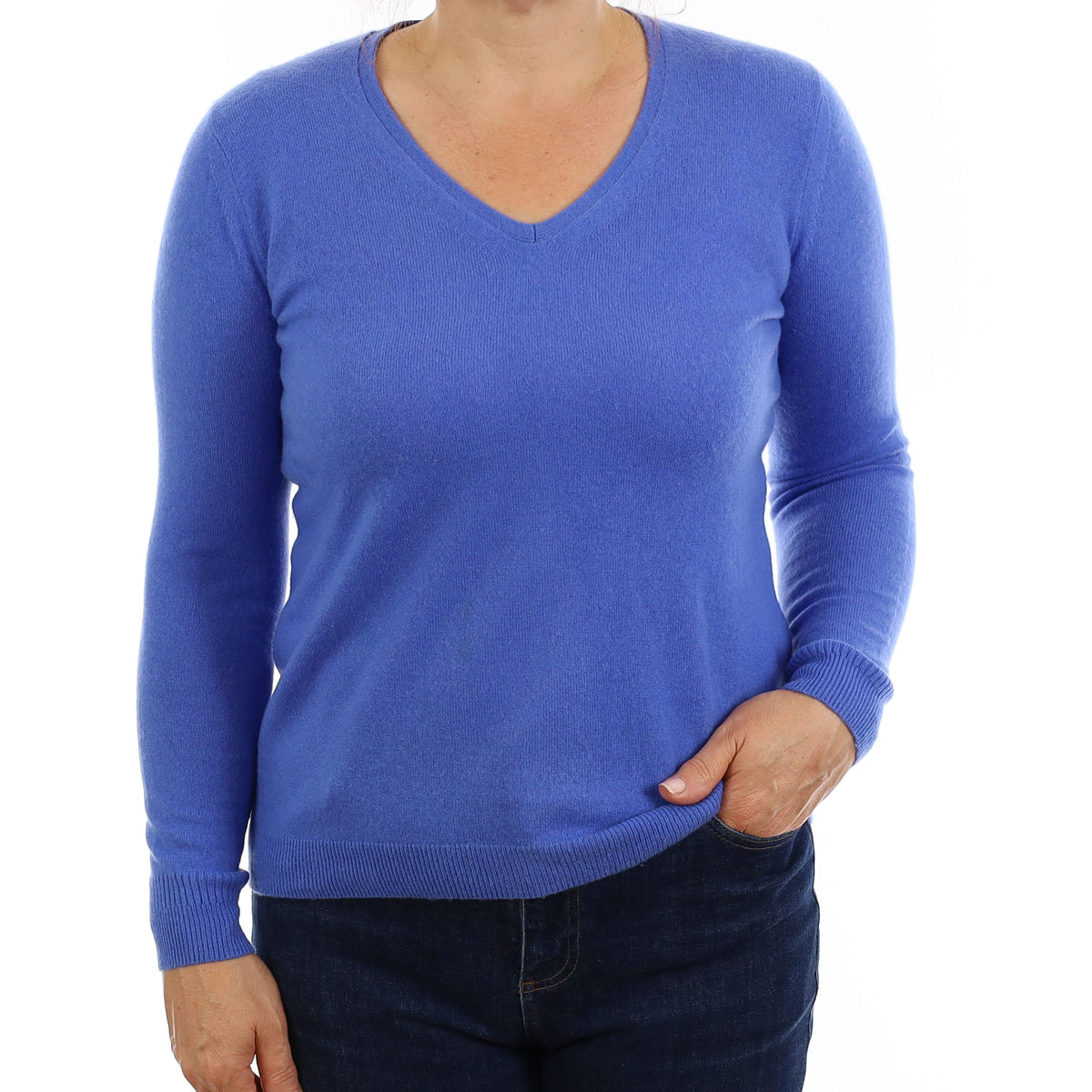 Azure Blue Cashmere V Neck Jumper Medium