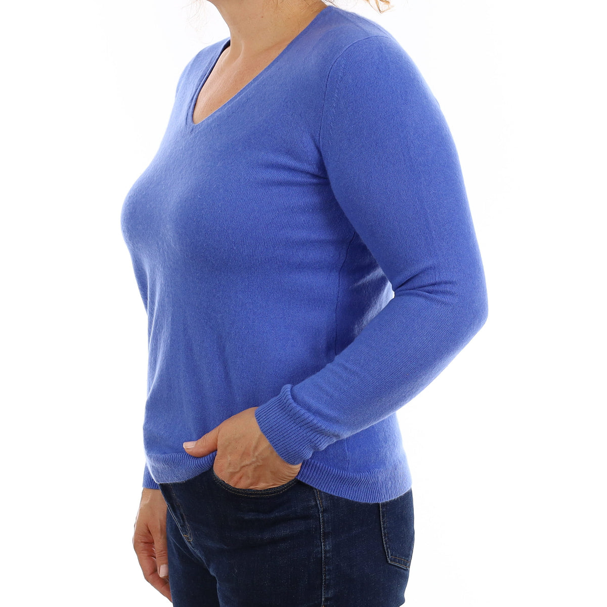 Azure Blue Cashmere V Neck Jumper Medium