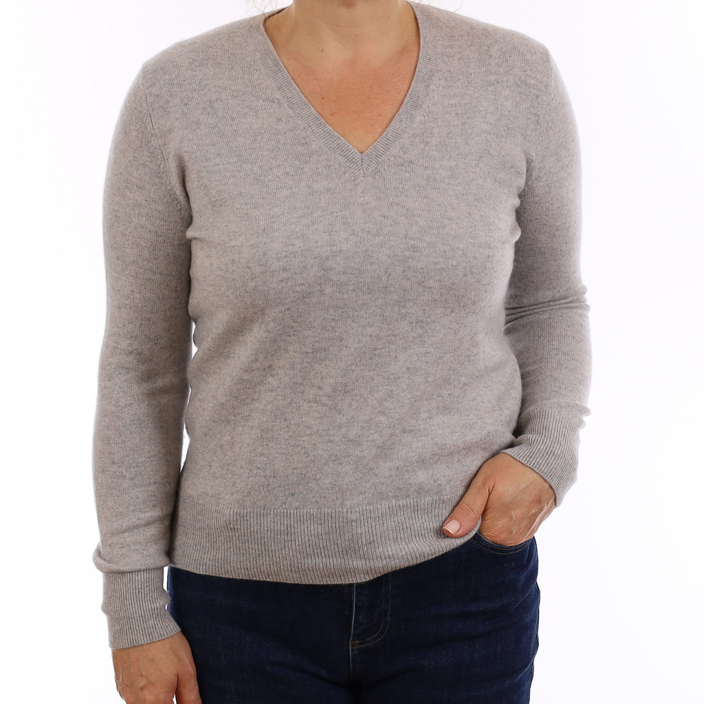 Mist Grey Cashmere V Neck Jumper Medium