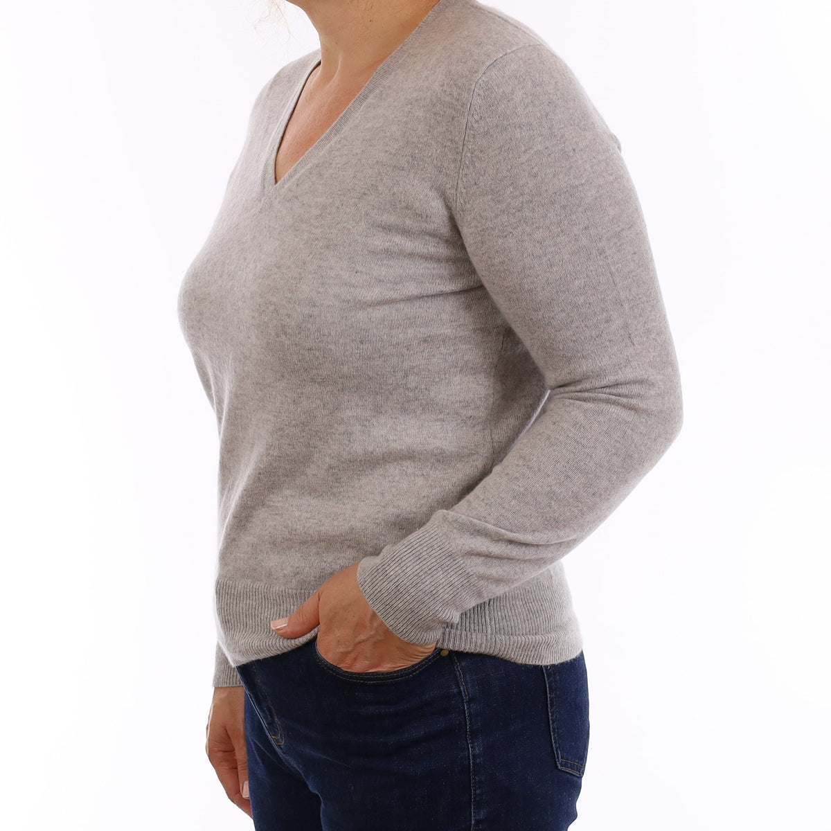 Mist Grey Cashmere V Neck Jumper Medium