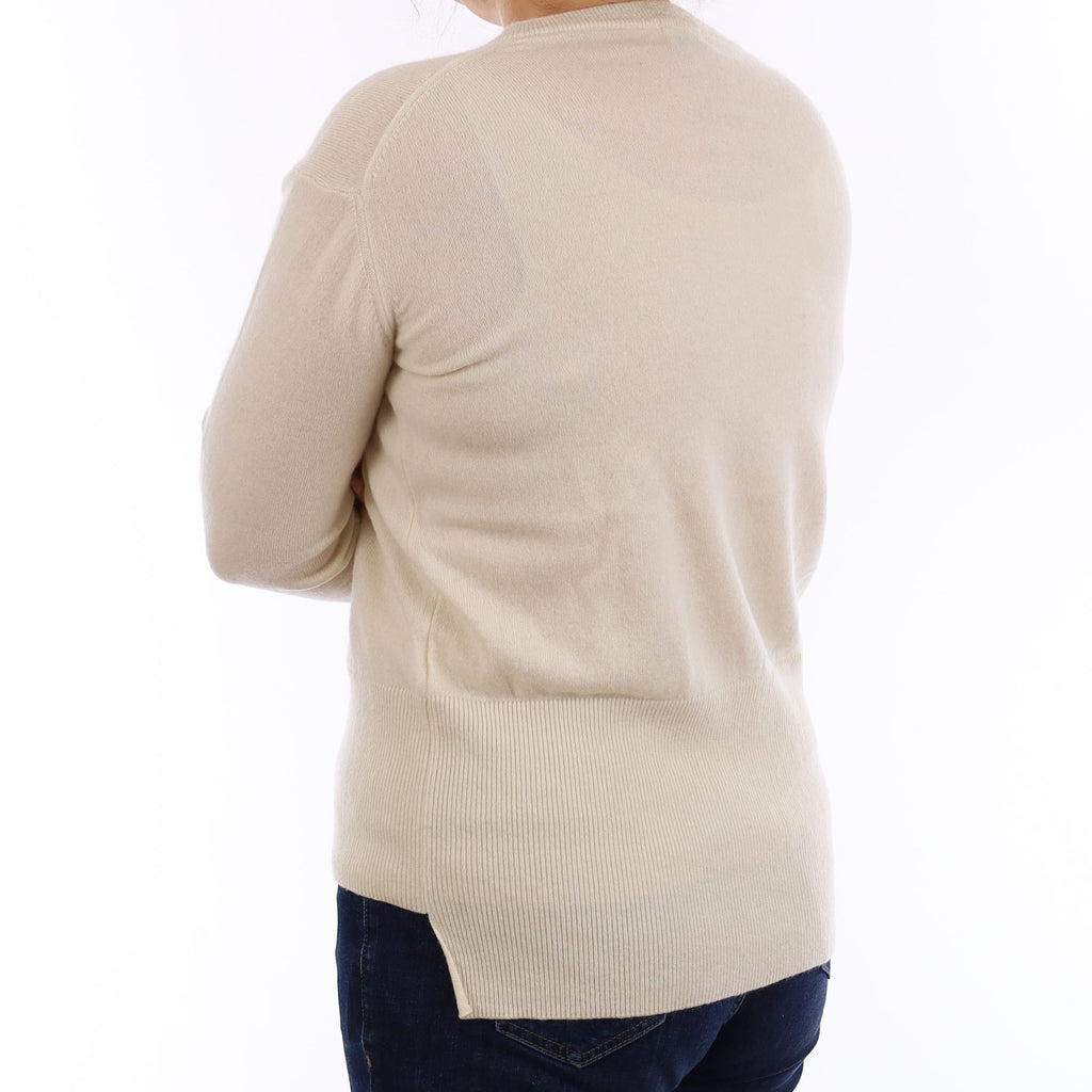 Ivory Cashmere Slouchy V Neck Jumper Medium