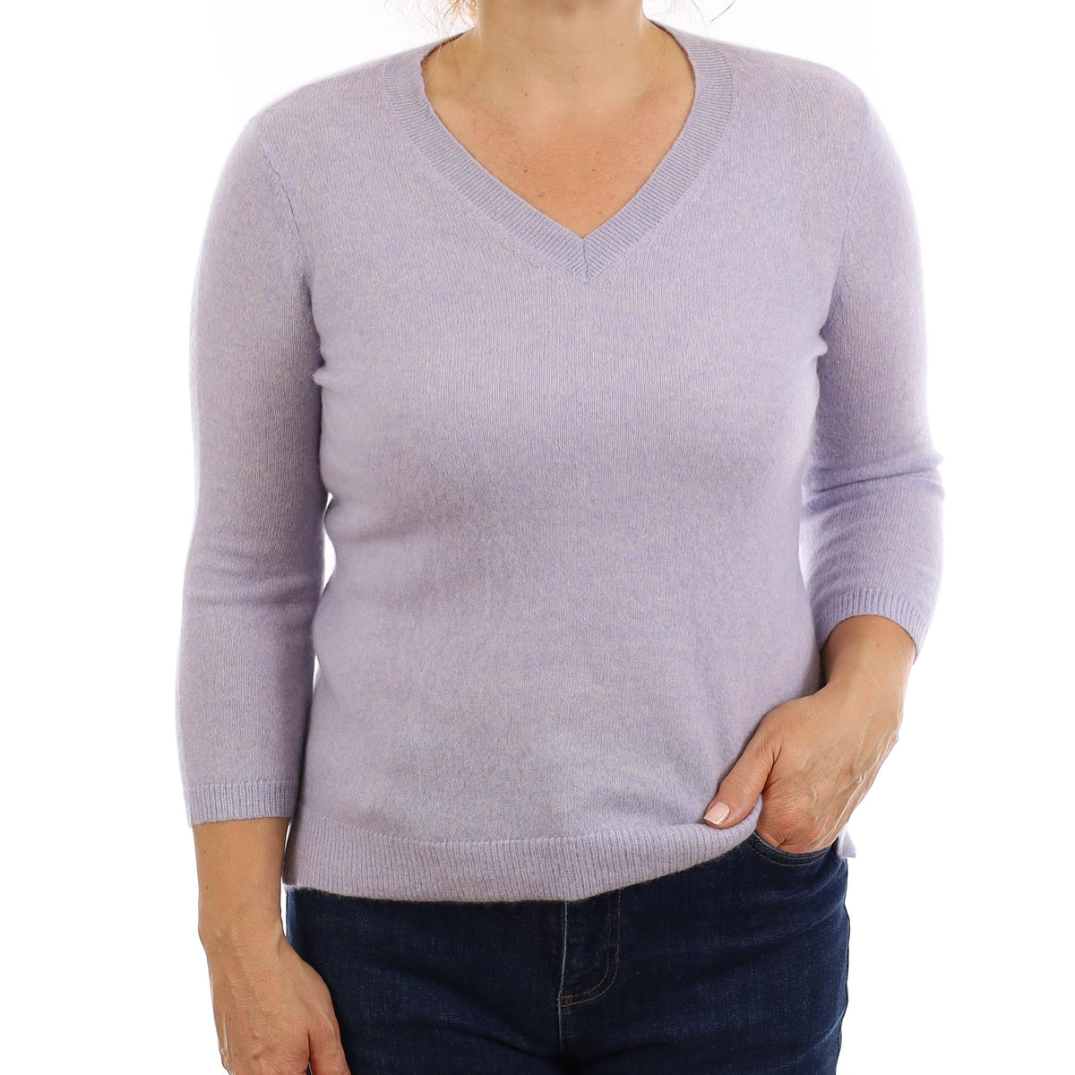 Hazy Blue Cashmere V Neck Jumper Medium