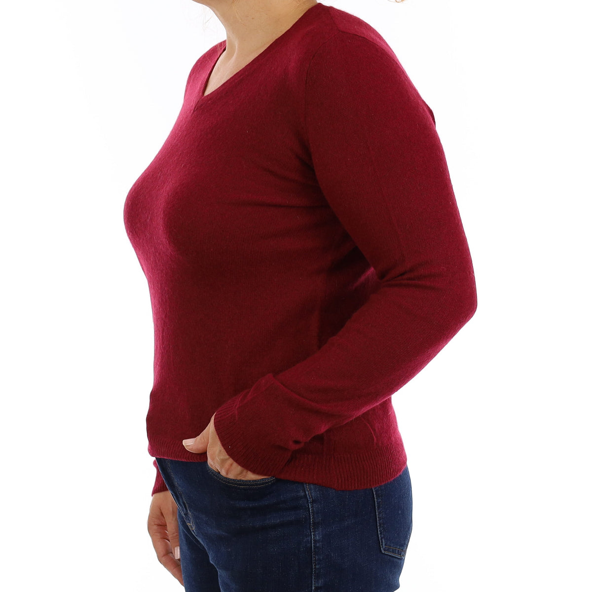 Burgundy Red Cashmere V Neck Jumper Medium