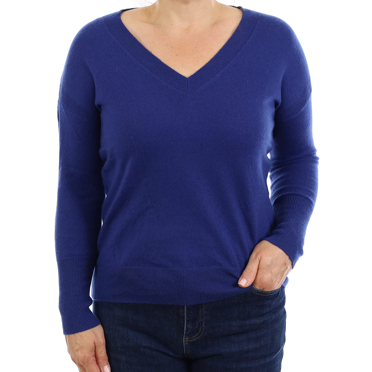 Admiral Blue Cashmere V Neck Jumper Medium